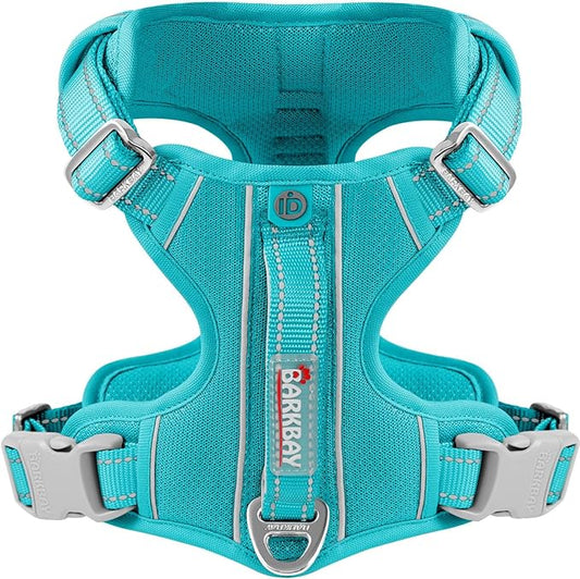 BARKBAY Dog Harness No Pull with ID Tag Pocket - Heavy Duty, Reflective, Easy Control for Large Dogs(Ocean Blue,L)