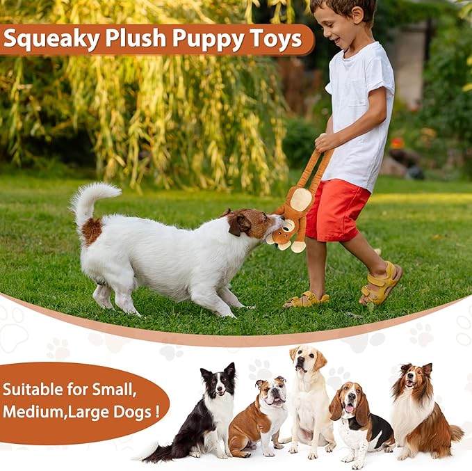 Large Squeaky Dog Toys, Tough Tug-Pull Interactive Puppy Toys, Plush Dog Chew Toys for Small, Medium and Large Dogs
