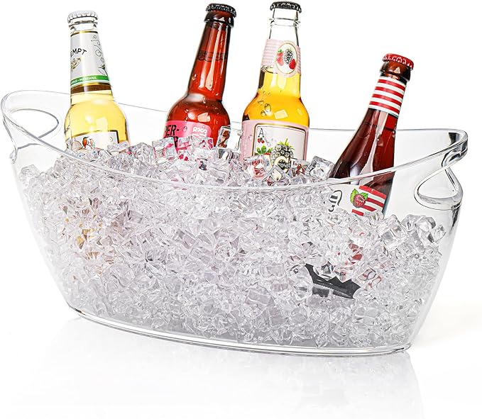 Ice Bucket for Parties, Clear Acrylic Champagne Bucket with Handle, 6 Liter Beverage Ice Tub, Wine Beer Drink Buckets for Mimosa Bar, Cocktail Beer Bottle