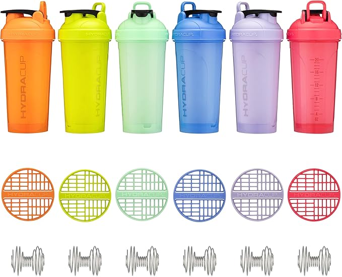 Hydra Cup OG [6 Pack] 28 oz Shaker Bottles for Protein Shakes, Shaker Cups with Ball Blender Whisk, Travel To Go, BPA Free (Bright Colors) (Bright Colors, 6 Pack 28oz)