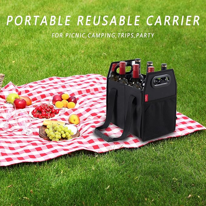 Bottle Wine Carrier Collapsible 6 Bottle Storage Box Reusable Portable Wine Bottle Carrier Case for Tote Bag Moving, Vacation Bottle Caddy Grocery Shopping Wine Tasting Accessory