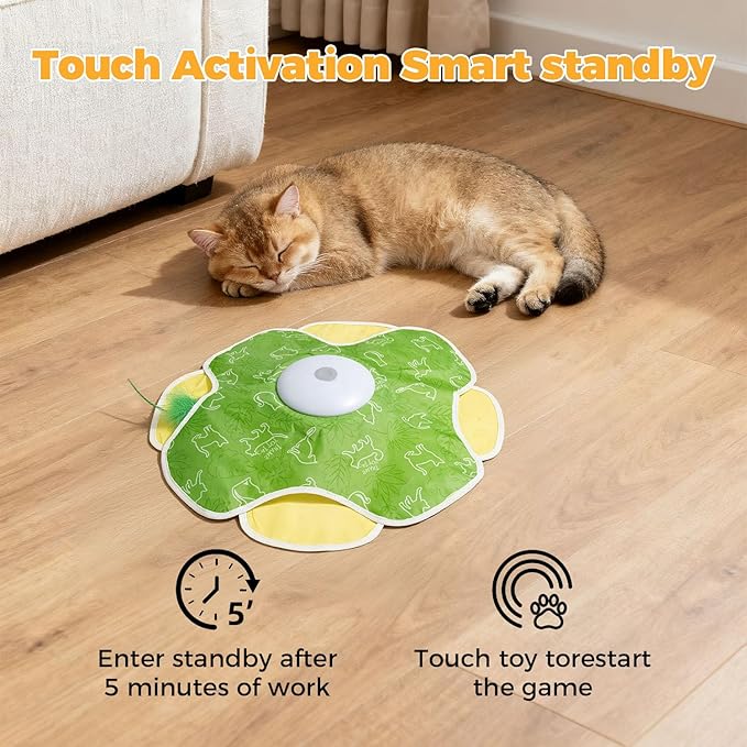 Rechargeable Interactive Cat Toy, Cat Toys for Bored Indoor Adult Cats, 2 in 1 Hide and Seek Cat Toy with Motion Activated, Moving Concealed Feathers, Bored Adult Cats Wand Toy