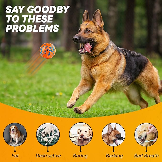 3Pcs Dog Balls, Durable Bouncy Tennis Balls for Dog Aggressive Chewers, for Large Medium Small Dog Puppy Fetch