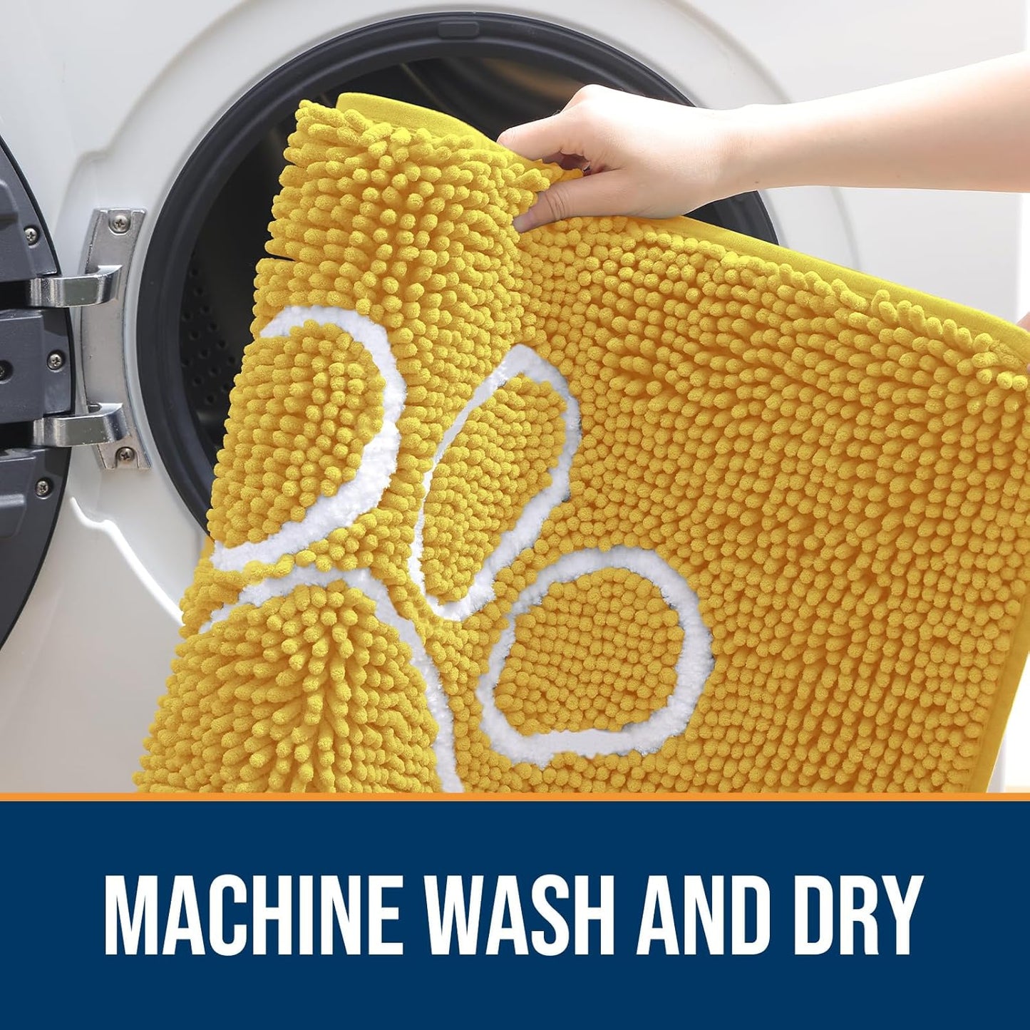 OLANLY Door Mat for Muddy Dog Paws 36x24, Ultra Absorbent Chenille Mud Doormat with Paw Print Design, Non-Slip Washable Doormat for Indoor Entryway, Quick-Dry Pet Bed Mats for Dirty Dogs, Yellow