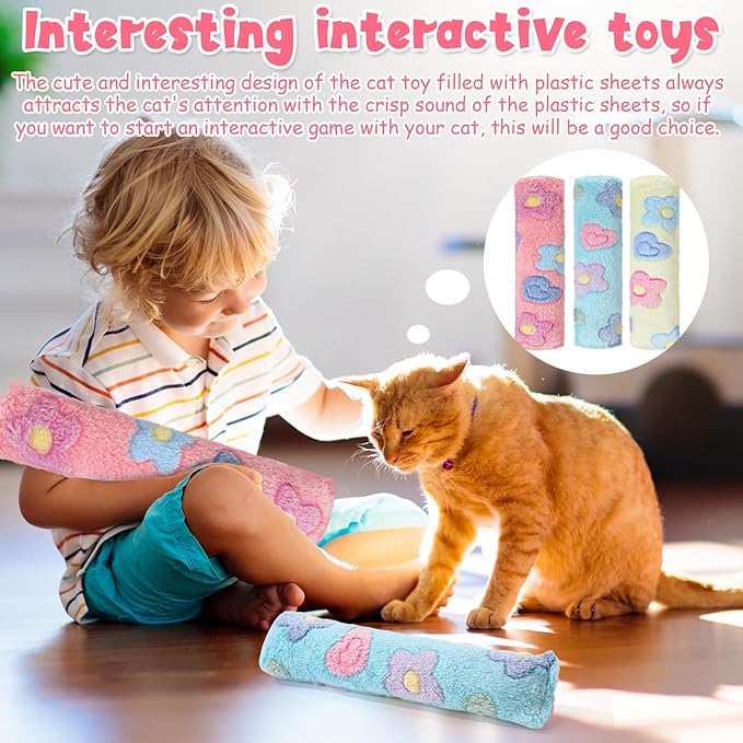 Civaner 6 Pcs 10.6 Inch Cat Catnip Toys Interactive Kitten Kicker Toy Soft Plush Cat Pillow Sticks Kitten Chasing Chewing Exercising Catnip Toy Indoor(Pink,Green,Yellow,Flower)