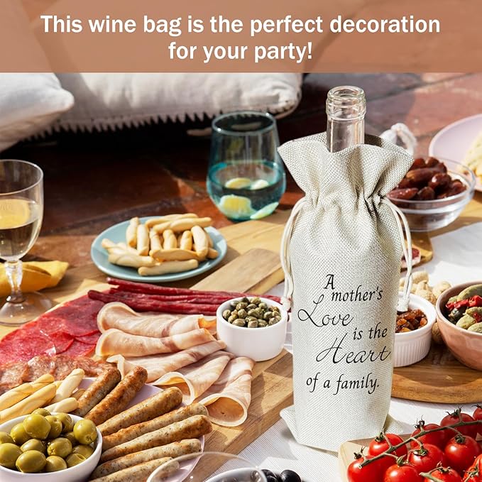 Mom Wine Gift Bag, Mom Gifts for Mom from Daughter Son, Gift for Mother Mama Mother-in-law, 1pcs Reusable Burlap Drawstring Wine Gift Bag for Wine Bottles, Mother's Day Holiday Party Favor -20