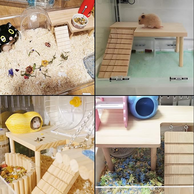 BNOSDM Wooden Hamster Platform with Legs Small Animal Standing Platform Exercise Toy Cage Accessories for Syrian Dwarf Hamsters Guinea Pigs Gerbils Degus Chinchillas Mice Bird