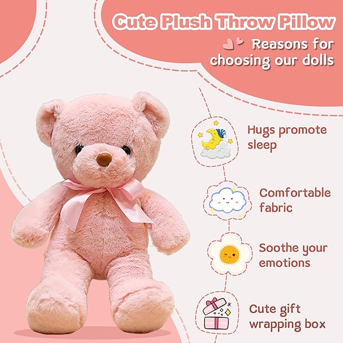 Pink Teddy Bear Stuffed Animals 12” Soft Small Teddy Bear Cute Cuddly Stuffed Bear Plush Toys for Kids Girls Birthday Christmas Valentine’s Day Wedding Graduation Party