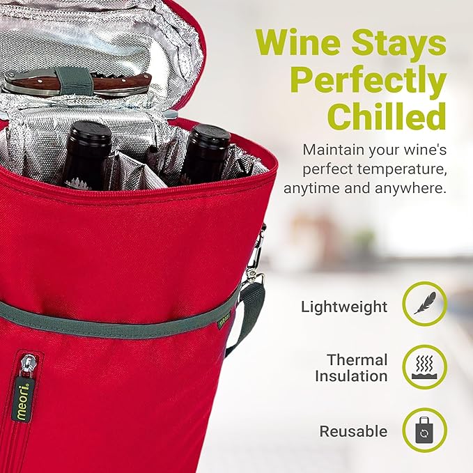 meori 2-Bottle Insulated Wine Tote | Hibiscus Red Solid