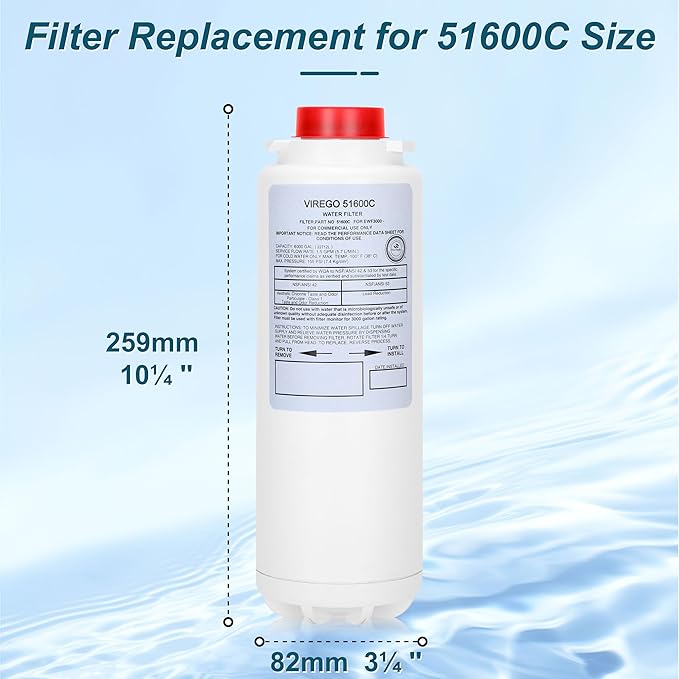 51600C Filter, for Elkay 51600C Replacement Filter, By NSF/ANSI Certified, Water Filter 51600C Compatible with Ezh2o Filter Replacement Bottle Stations, 51600C High Capacity Filter 6000 Gal (No Chip)