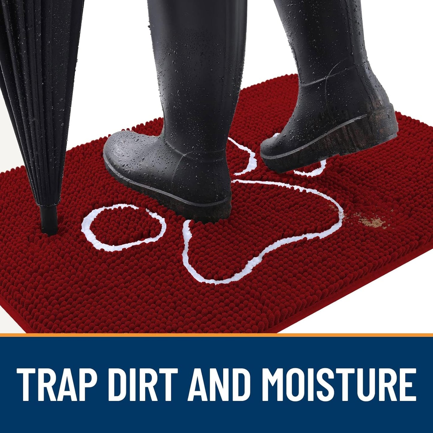 OLANLY Door Mat for Muddy Dog Paws 24x16, Ultra Absorbent Chenille Mud Doormat with Paw Print Design, Non-Slip Washable Doormat for Indoor Entryway, Quick-Dry Pet Bed Mats for Dirty Dogs, Red