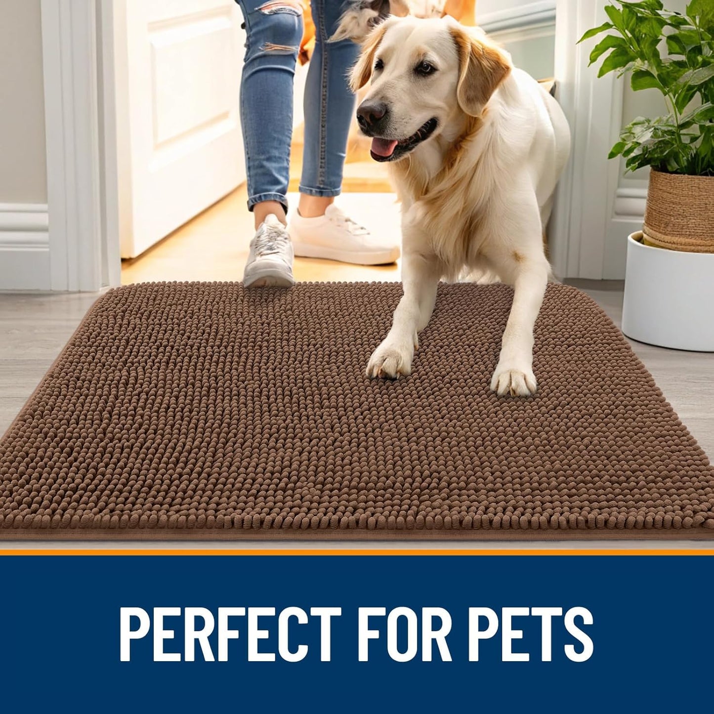 OLANLY Dog Door Mat for Muddy Paws 24x16, Absorbs Moisture and Dirt, Absorbent Non-Slip Washable Doormat, Quick Dry Chenille Mud Mat for Dogs, Entry Indoor Entryway Carpet for Inside Floor, Mocha
