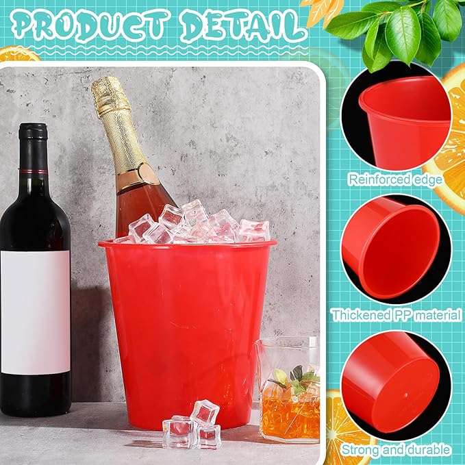 Layhit 24 Packs Plastic Ice Buckets for Parties 3 Liters Wine Bucket Portable Ice Holder for Party Disposable Wine Cooler for Wedding Party Beverage Champagne Soda and Beer(Red)