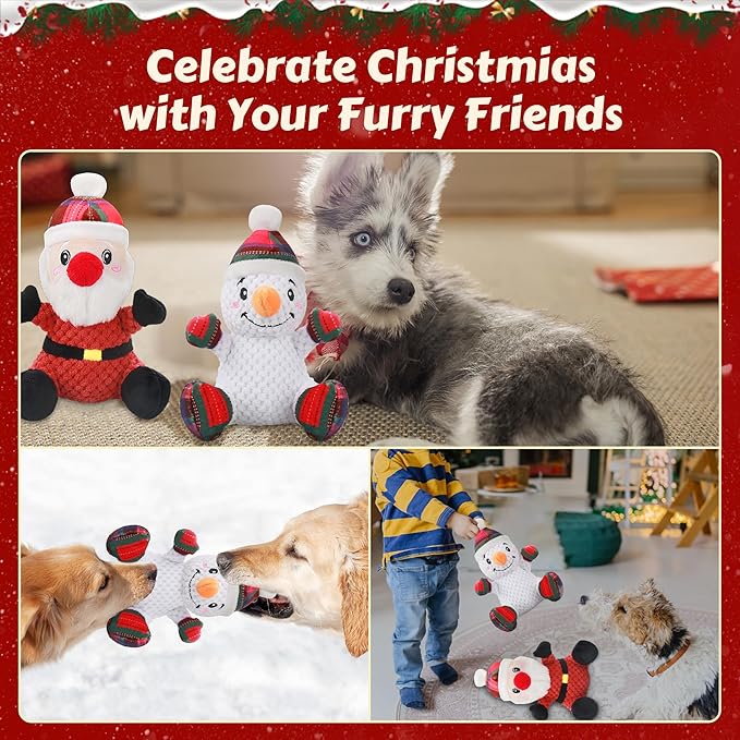 Squeaky Dog Toys, 2 Pack Dog Chew Toys with Crinkle Paper for Puppy, Small, Medium, Large Dogs, Interactive Pet Holiday Toys for Training and Reducing Boredom