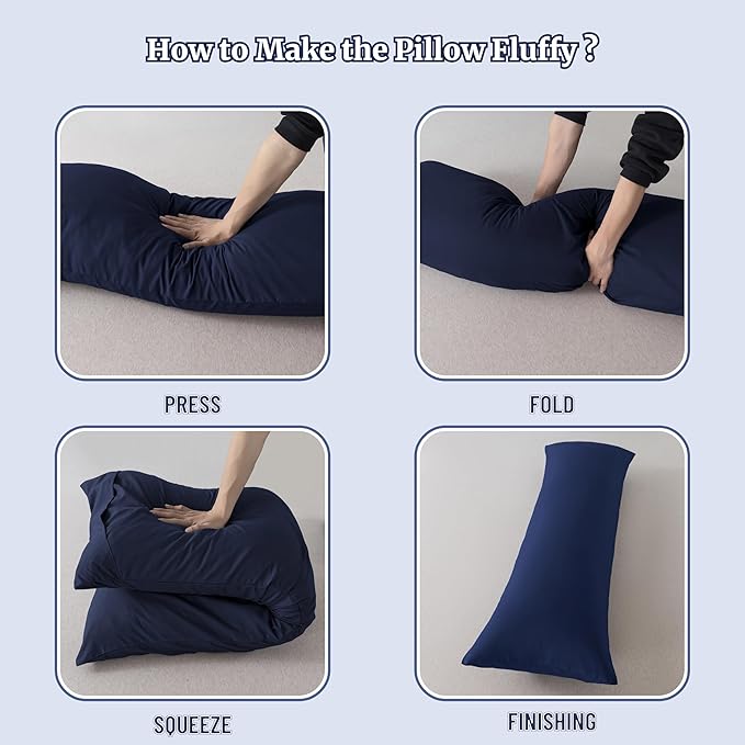 Ubauba Memory Foam Body Pillow with Cover, Full Large Body Pillows Insert for Adults with Envelope Closure Pillowcase, Firm & Fluffy Long Bed Pillows for Sleeping (20x54 inch, Navy)