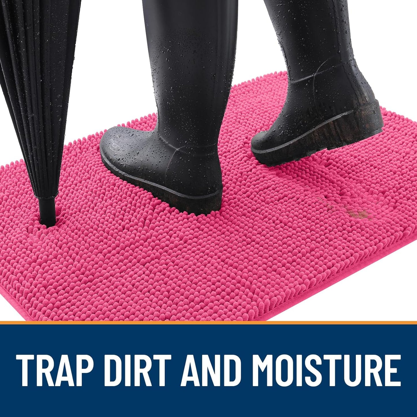 OLANLY Dog Door Mat for Muddy Paws 59x35, Absorbs Moisture and Dirt, Absorbent Non-Slip Washable Doormat, Quick Dry Chenille Mud Mat for Dogs, Entry Indoor Entryway Carpet for Inside Floor, Hot Pink