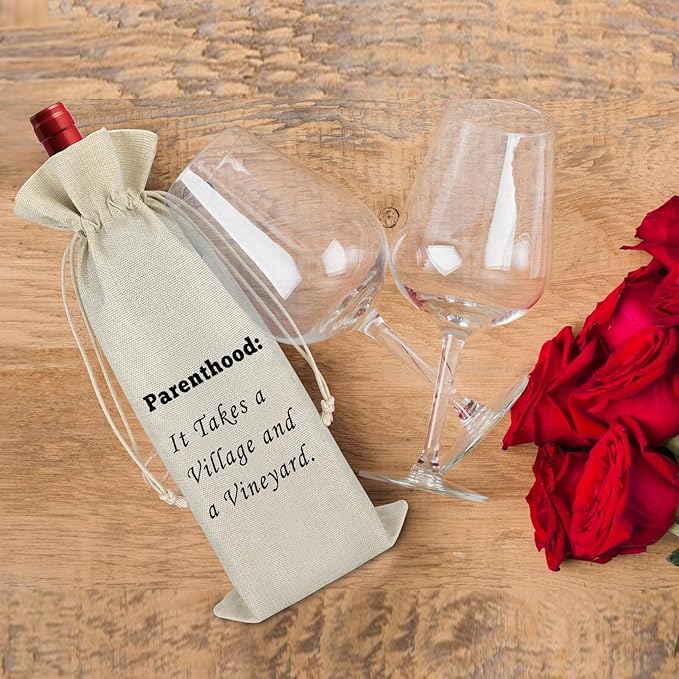 Pregnancy Announcement Gift Baby Reveal Wine Gift Bag New Baby Gift for Friends Birthday Appreciation Gift for Mom Father Cotton Burlap Wine Wrap Bag Mothers Day Fathers Day Gift for Parents