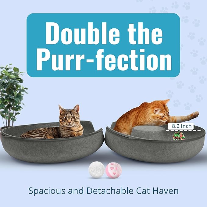 Okoco Cat Tunnel Bed for Indoor Cats Large, 24" Peekaboo Cat Cave Donut Bed for Pets up to 45lbs, 2-in-1 Round Tube with Hanging Ball Toy & Removable Machine Washable Parts (Dark Gray)