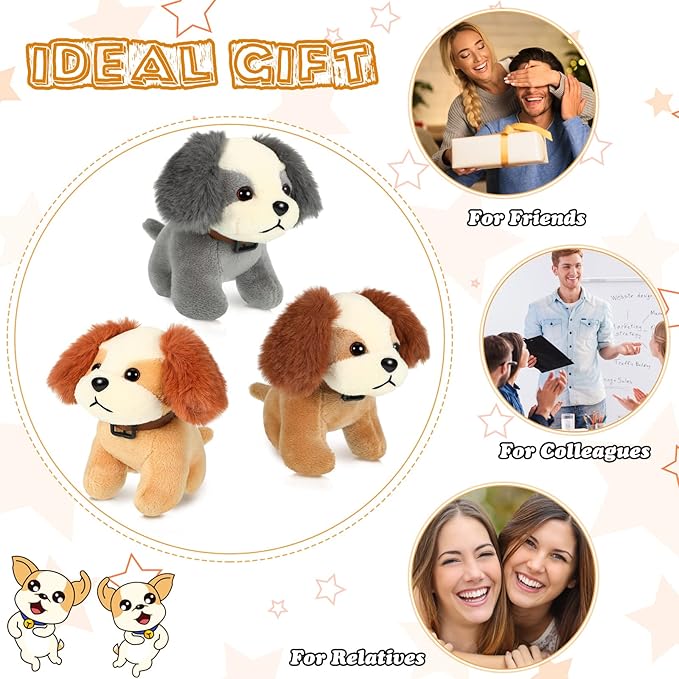 Sumind 9 Pcs 4" 5" Mini Plush Stuffed Dog Party Favor Small Puppy Stuffed Animal Bulk Soft Toy Doll Cute for Kids Gift Graduation Stocking Stuffers Baby Shower Birthday(Plush Dog)