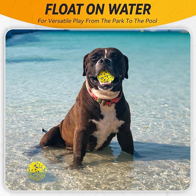 4Pcs Dog Balls, Tennis Balls for Dog Aggressive Chewers, for Large Medium Small Puppy, Training Catch&Fetch, Water Floats Toys, Yellow