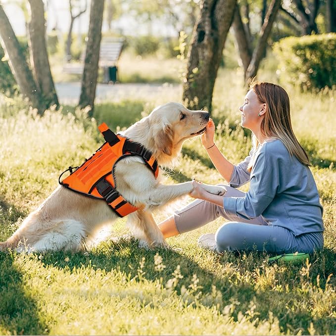 WINGOIN Orange Tactical Dog Harness for Large Dogs, Heavy Duty No Pull Dog Harness with Handle, Adjustable Reflective Military K9 Big Pet Vest for Husky, Doberman, Walking, Training, Hunting (XL)