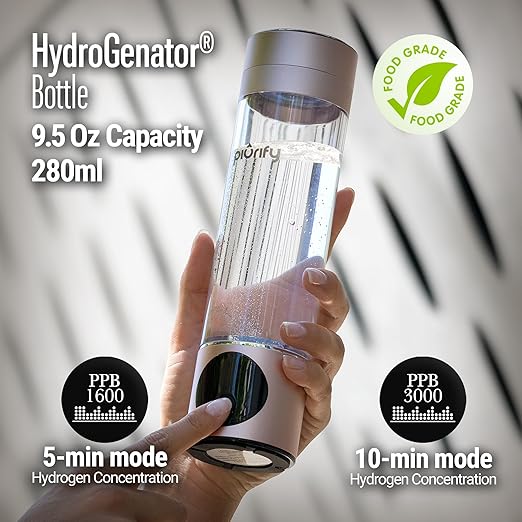 Hydrogen Water Bottle - Pink. Food Grade Body Tumbler; SPE/PEM Technology, Generates Real 3000ppb Pure Hydrogen Rich Concentration. Premium Membrane, Purification Vent.