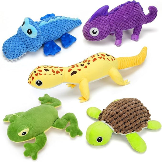 Prime Pets 5 Pack Dog Squeaky Toys, Plush Stuffed Animal Dog Toys, Value Bundle Assortment Dog Toy for Large Medium Small Dogs, Interactive Dog Chew Toy