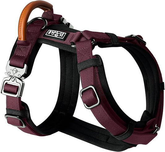 MADE TO ROAM Premium Explorer Harness - Y-Shaped Dog Harness with Adjustable Durable Nylon, Soft Padding, Metal Buckles and Leather Handle for Small, Medium, Large Dogs (Vermont Weekends, Size 1)