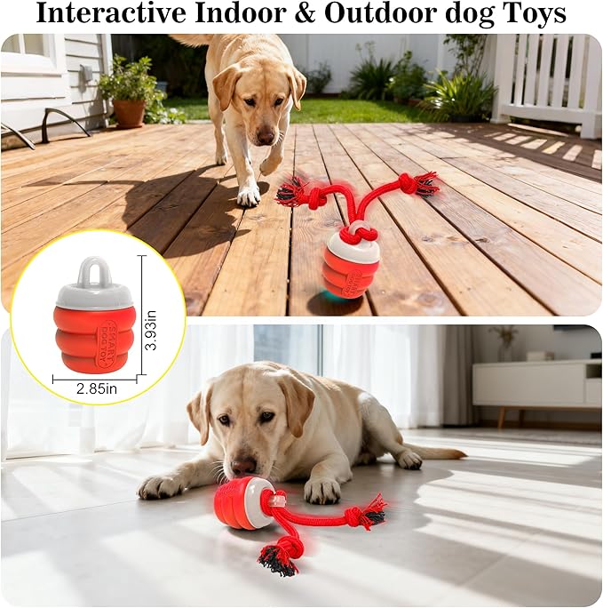 Interactive Dog Toys Balls, Squeaky Dog Toy Active Rolling Ball for Training,Fit for Large/Medium/Small Puppy and Boredom Dogs,Rechargeable Smart Automatic Dog Toys(Red)