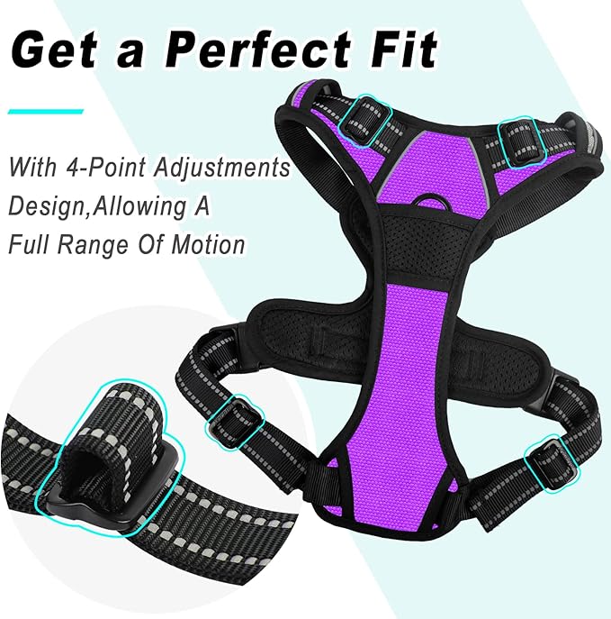 BARKBAY No Pull Dog Harness Large Step in Reflective Dog Harness with Front Clip and Easy Control Handle for Walking Training Running(Purple,XL)