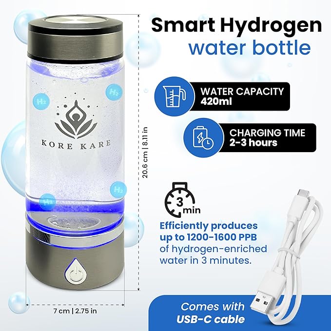 Hydrogen Water Bottle & Mineral Electrolysis: 1600 ppb Hydrogen Water Bottle Generator, Sleek, Durable, Portable, 3-Min Quick Electrolysis, Excellent Seal | Dual-Purpose Hydration Power