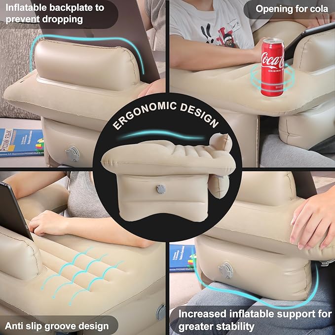Inflatable Reading Pillow for Lap Rest Pillow Portable for Adult Extra Large Arm Rest Travel Sofa Working, Crocheting Playing Steam Deck Switch or Sitting in Bed Floor Car Tent