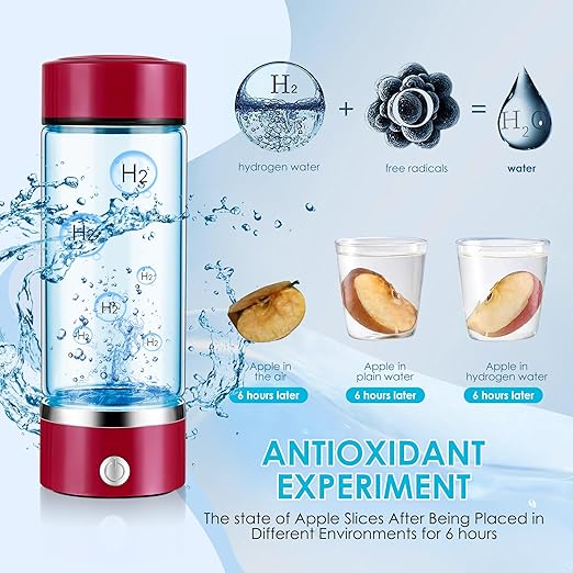 Hydrogen Water Bottle with PEM SPE Technology - 2024 for Men Women - A Portable Rechargeable Hydrogen Water Generator with Gift Box, Hydrogen Water Ionizer Machine for Home Office Travel (Red)