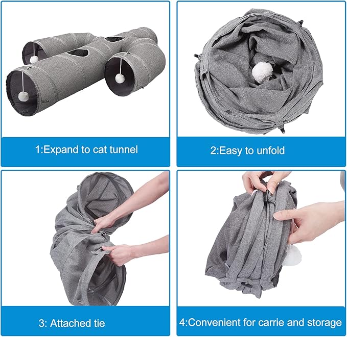 Ownpets Cat Tunnel Sturdy Oxford Fabric Cat Tunnel Toy, Cactus Shape Collapsible Cat Tunnels for Indoor Cats,Interactive Peek Hole Pet Tunnel Tube with Cat Wand Toy