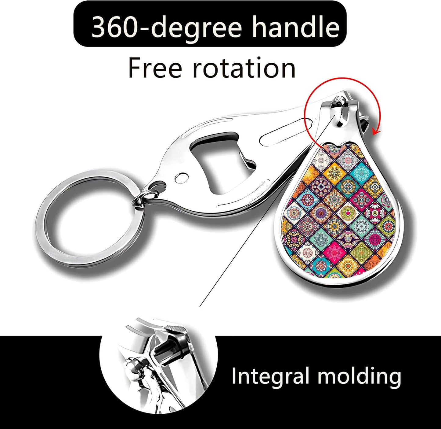 Nail Clippers with Key Chain Cute Stainless Steel Nail Cutter with File Professional Toenail Clipper for Men Multifunction Toenail Clipper 2 Pack Nique Cutter for Adult(Mandala)