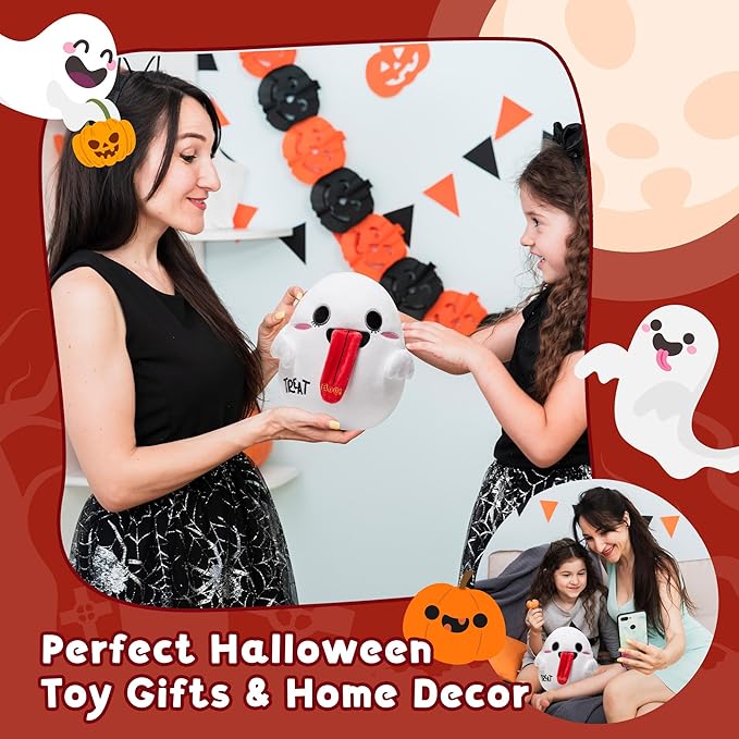 Ghost Plush Birthday Gifts for Boys Girls, Boxed Ghost Stuffed Animal Toy - 9.4" Double-Sided Spooky Gift Stuffed Ghost with Trick or Treat - Perfect for Haunted Party Decor & Gifts