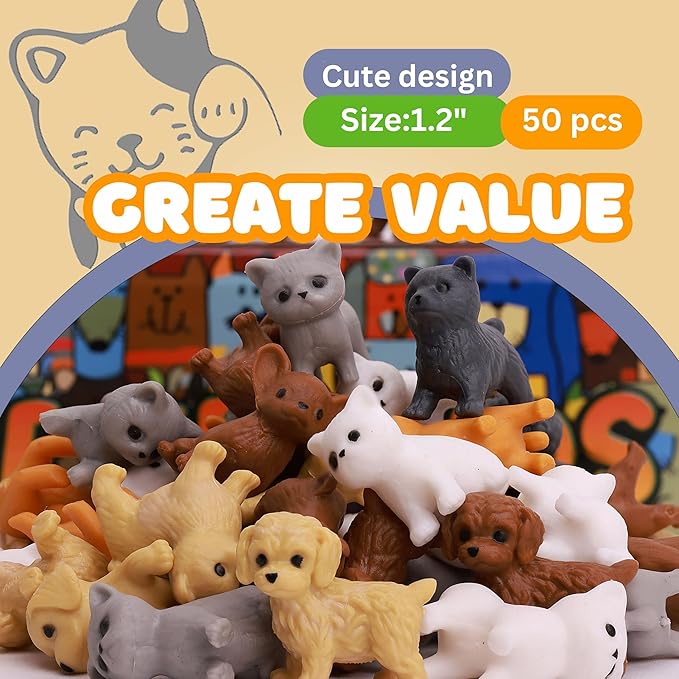 Tiny Dog and Cat Figurines for Kids - Small Animals Toys in Bulk - Little Pet Toys - Tiny Plastic Toys for Kids Classroom Prizes - 50 Pcs - Easter Gifts for Kids