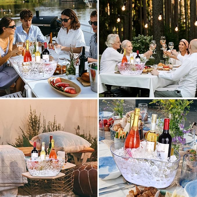 Ice Buckets for Parties, 6.5L Beverage Tub 2pcs Large Mimosa Bar Clear Acrylic Champagne Bucket with Scoops, Drink Bucket Tub for Cocktail Bar, Upgraded 6.5 Liter Wine Beer Cooler Bucket Kit