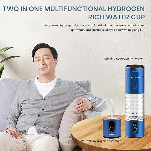 Hydrogen Rich Water Bottle, 5Min Quick Electrolysis，5000ppb Hydrogen Concentration, Rechargeable Portable Hydrogen Water Machine Generator for Home Office 290ML, ALH16B, Blue