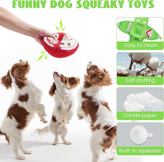 Nocciola Hide and Seek Plush Dog Toys, Watermelon Interactive Toy for Small Dogs, Green Puppy Puzzle Squeaky Toys with Crinkle Papers for Boredom, Dog Nosework Toy for Medium Pet