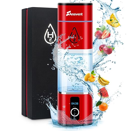 Hydrogen Water Bottle, 3000+ ppb Hydrogen Water Bottle Generator with SPE/PEM Technologyand LED Display, Hydrogen Water Ionizer Machine for Office, Home, Travel,Gift (Red)