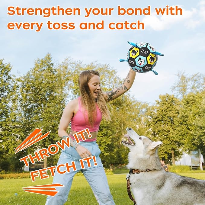 7" Dog Toy Soccer Ball with Straps, Herding Ball for Dogs, Outdoor Interactive Dog Toy, Dog Fetch Toy, Ideal for Medium & Large Dogs, Great Puppy Birthday Gifts