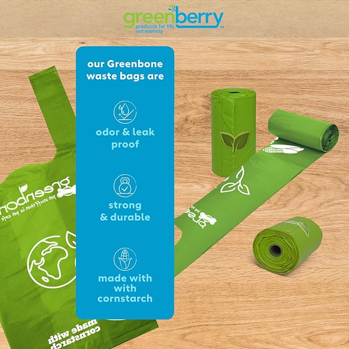 BioBase Cat or Dog Poop Bags Rolls with Handle Tie, Large Leak Proof- 12 Rolls -144 refills