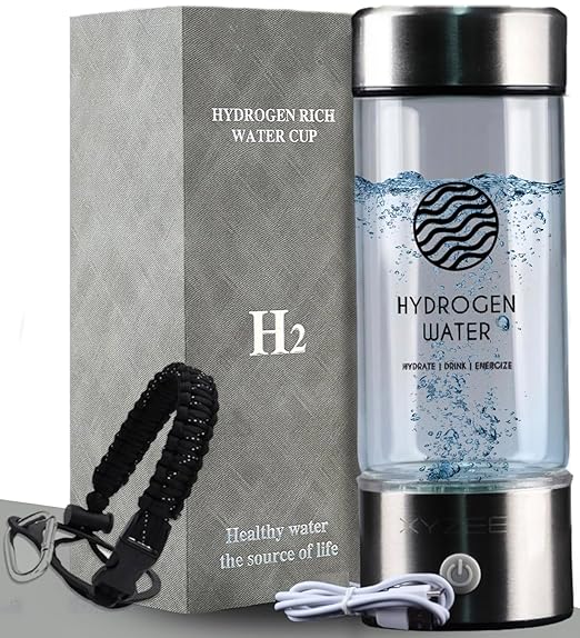 Hydrogen Water Bottle, Portable Rechargeable Hydrogen Water Bottle Generator, Purify Water Quality in 3 Minutes, Glass Water Ionizer, Healthy Hydration Bottle with Free Paracord Handle by XYZEE