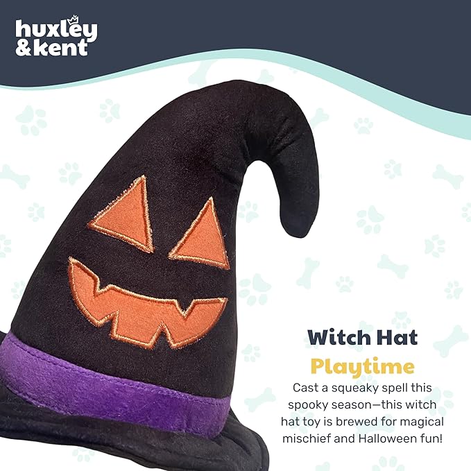 Huxley & Kent Halloween Funny Dog Toy w/Squeaker – Power Plush Squeaky Dog Toys for Small, Medium & Large Dogs – Soft Stuffed Animal for Indoor Play & Fetch - Witch Hat, One Size