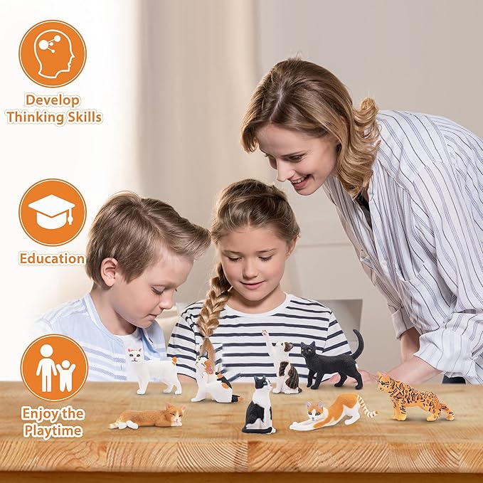 Toymany 8PCS Realistic Cat Figurines, Educational Cat Figures Toy Set, Kitten Easter Eggs Cat Cake Topper Easter Eggs Birthday Gift for Kids Boys Girls Children