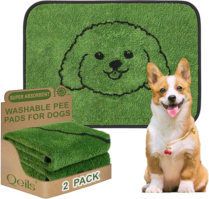 Qeils Reusable Puppy Pads, Washable Pee Pads for Dogs 2 Pack Durable Absorbent Leakproof Dog Training Pads for Home or Travel, Non-Slip Wee Wee Pads Potty Pads 18"x24"