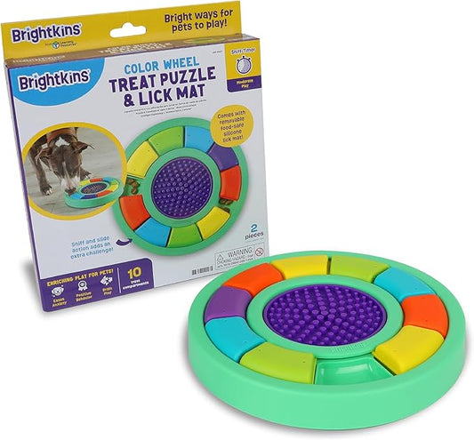 Brightkins Color Wheel Treat Puzzle & Lick Mat,Outdoor Puzzle Board, Interactive Dog Toys, Dog Birthday, Enrichment Slow Feeder Bowls, Puppy Teething and Chewing, Stimulating Automatic Feeder