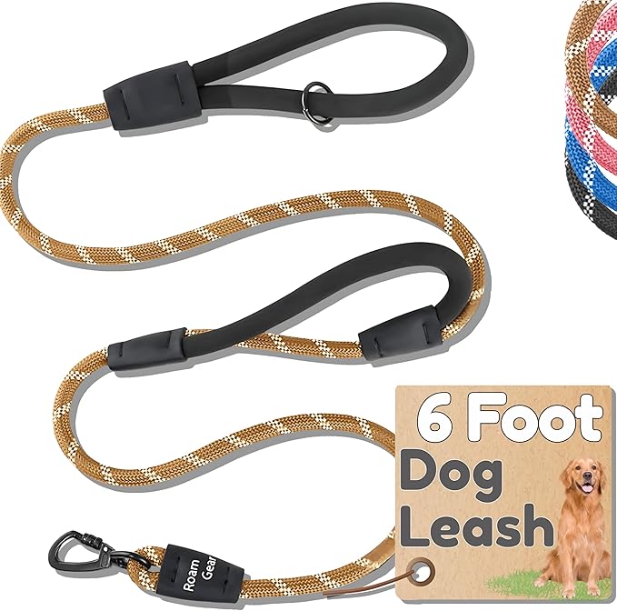 Premium 6 Ft Dog Leash - Two Extra Padded Handles, Heavy Duty Leashes for Medium Dogs to Large Breeds, Reflective, Shock-Absorbing, Anti-Pull Rope Leash, Strong Pet Lead for Everyday Walks - Roam Gear