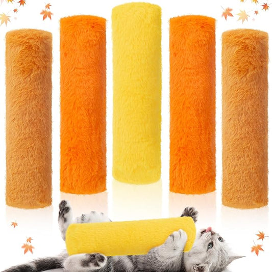 Civaner 6 Pcs 10.6 Inch Fall Cat Toys Thanksgiving Catnip Toys Interactive Kitten Kicker Soft Plush Cat Pillow Sticks Kitten Chasing Chewing Exercising Catnip Sticks Indoor Gift (Gold, Yellow, Orange)